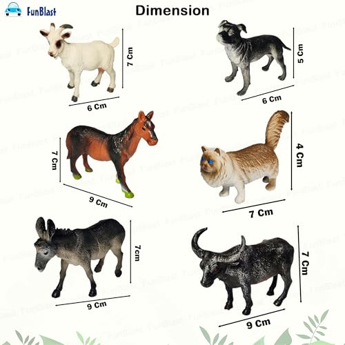 Image of FunBlast Mini Farm Animals Figure Toy Set - 6 Pcs Realistic Farm Animal Models Including Dog, Cat, Goat, Buffalo, Horse & Donkey, Educational Animal Toys for Kids, Pretend Play - Multicolor