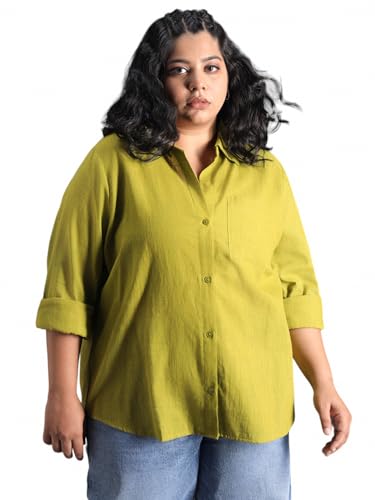 Image of High Star Women Classic Spread Collar Curved Cotton Oversized Casual Shirt