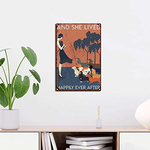 YNRBGDFR Vintage Tin Sign Dachshund Dog Lover and She Lived Happily Ever After The Kitchen Sign Retro Funny Decorative Iron Picture 8x12inch-Tin Sign - Image 3