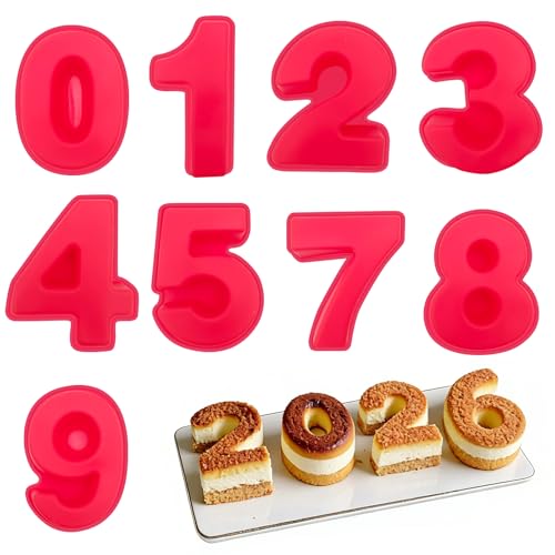 itechpanda 9 Pcs Number Cake Mold Silicone Baking Cake Pans 0-8 Number Baking Mould Small Size for Home Birthday Wedding Anniversary 4 Inch