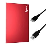SUHSAI 500GB External Hard Drive USB 3.0 – Portable External HDD for Laptop, Mac, PS4, PS5, Desktop – Slim 2.5" Backup Storage Drive, External Hard Disk for Gaming, Data, Photos, Files – Red