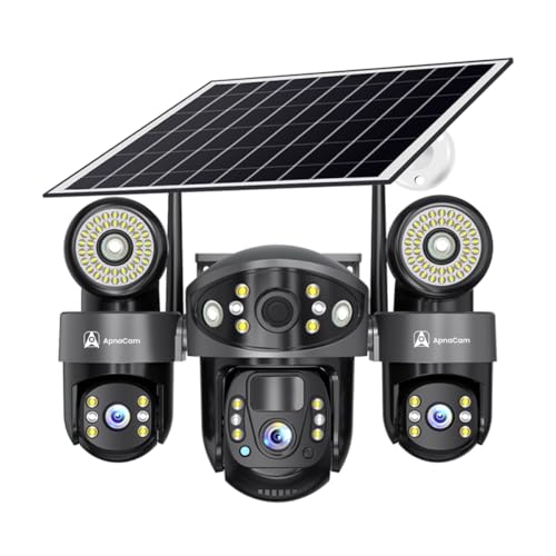 Image of ApnaCam 12MP 6K 4G Solar CCTV Camera with SIM Card, 3 Lens PTZ Outdoor Security Camera, Triple Screen View, AI Motion Detection, 360 Rotation, Color Night Vision, 2-Way Talk, IP66 Waterproof