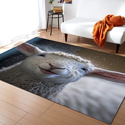 Sheep Area Rug For Bedroom Living Room- Smiling Sheep Cute Plush Animal Contemporary Floor Carpet Comfy Runner Rug Nursery Playmats Home Decor Mat, #TOP9