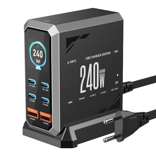 Image of USB C Charger Block, 240W GaN USB C 6-Port Charger Station, Laptop Power PD Adapter with Touch Control and Color Display, Charging Station for MacBook, iPhone, Samsung, Laptop, iPad, Desktop