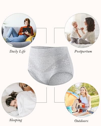 Image of Women's Cotton Underwear Slight Tummy Control High Waisted Postpartum Panties Ladies Soft Full Coverage Briefs 5 Pack