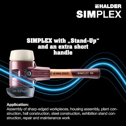 Image of Halder Simplex Soft-Faced Mallet 3028.282 - Medium-Hard inchStand-Up inch Rubber Insert, Nylon Insert, Cast Iron Housing with Handle Protection Sleeve, Extra Short Hickory Handle, 80mm, 6.2 lbs.
