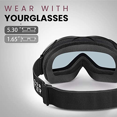 Image of OutdoorMaster Ski Goggles OTG - Over Glasses Ski /Snowboard Goggles for Men, Women & Youth - 100% UV Protection (Blackframe Bluelens VLT80%)