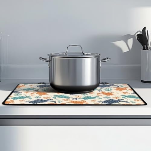 Image of Induction Stove Top Cover Protector Multipurpose Flat Top Stove Cover Mat Universal Stove Top Cover for Electric Anti-Scratching Cooktop Mat, 29 x 21 Inch, Turtle Coral Print