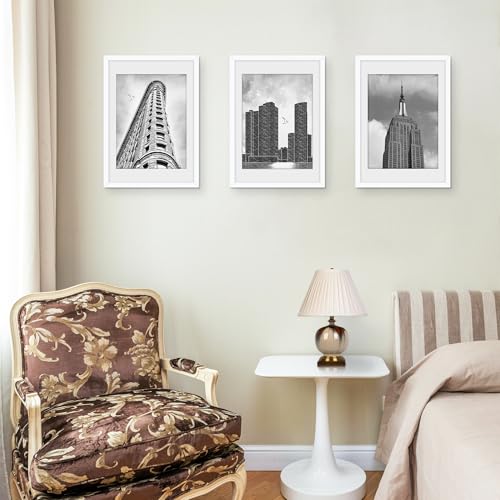 Picrit 14x20 Picture Frame 3 Pack, White Poster Frame, Display Poster 12 x 16 with Mat or 14 x 20 without Mat for Horizontal or Vertical Wall Mounting