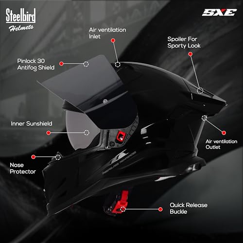 Image of Steelbird SBH 61 SXE Pinlock ISI and Dot Certified Full Face Helmet for Men and with Inner Silver Sunshield