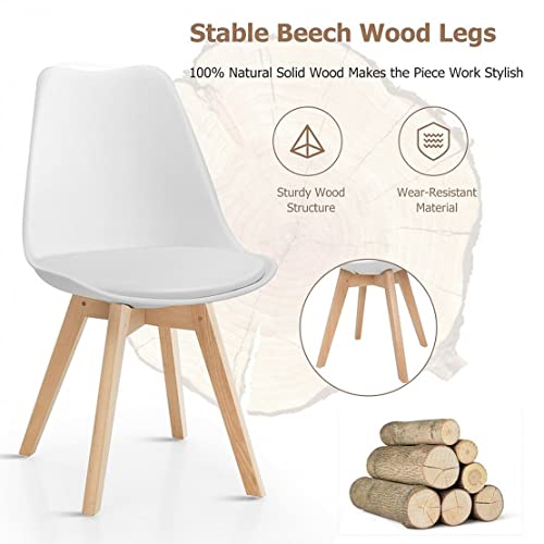Image of Set of 4 Modern Style Mid Century Modern Dinning Room Cafe Hotel Office Wooden Legs Chair (White Fully Wooden Legs)