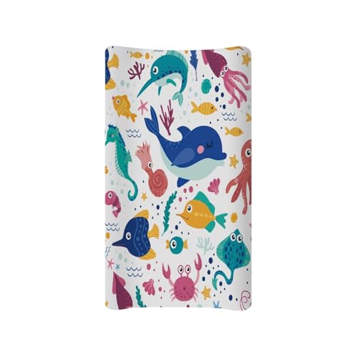 Yzaoxia Sea Animals Changing Pad Cover Sea Horse Whale Weeds Change Table Sheets Fish Octopus Hippocampus Japonicus Changing Table Cover Soft Unisex Changing Pad Cover Crab Colorful Dots