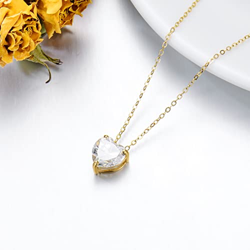 Fencci 14K Real Gold 8Mm Moissanite Necklace 3-Prong Set Heart Cut Moissanite Solitaire Simulated Diamond Pendant Necklace For Women Girls, 16+2 Inch #TOP5