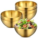 HOFURME 5 Pcs 5.9 Inch Gold Mixing Bowls, Decorative Metal Stainless Steel Bowls for Salad Dessert Cereal Fruit Snack Facial Soup Party Serving Cooking Baking Prepping Storing