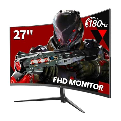 ZZA 27 Inch Curved Gaming Monitor 180Hz /144HZ 1ms FHD 1080P Computer Monitor FreeSync|1500R|130% sRGB|HDR|Low Blue Light|HDMI DP Ports|VESA Mount|Metal Stand