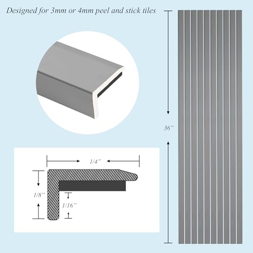 SUNWINGS 10-Pack 36 Inch Peel and Stick Aluminum Tile Trim, Decorative Kitchen Backsplash Trim Edge, Self Adhesive Tile Liner Matte Gray - Image 3