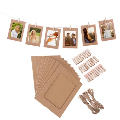 TOVINANNA 30 Piezas Marcos de Fotos Vintage de Papel de 6 Pulgadas Cuerda de Yute y Pinzas para Colgar, Set Creativo para Decorar Paredes en Cumpleaños o Aniversario