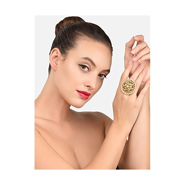 ZAVERI PEARLS Gold Tone Circular Shape Traditional Adjustable Finger Ring For Women-ZPFK8826 - Image 6