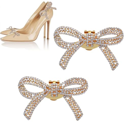 NCOALE 2 piezas de clips para zapatos de boda para mujer con diamantes de imitación para zapatos, colgantes de lazo, cierre de hebilla para zapatos, se puede desmontar accesorios decorativos (dorado),