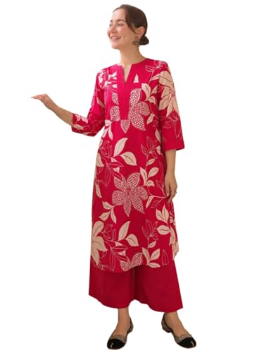 Image of GoSriKi Co Ord Set for Women Viscose Printed | Kurti Set for Woman | Straight Kurta Palazzo Co Ord Set | 2 Piece Set Women | 3 /4 Sleeve V-Neck Suit Set Stylish Ethnic Outfit Clothing