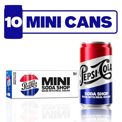 Image of Pepsi Real Sugar Soda, Mini Cans, 7.5oz Mini Cans, (Two packs of 10), Cola, Soda Pop (Packaging May Vary)