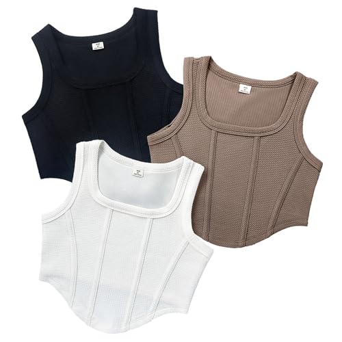 XINYUNZU 3er Pack Crop Tank Top Mädchen Sommer Sport Freizeit Tanktops Mode Ärmellose Shirt Atmungsaktiv Tops Slim Fit Unterhemden für Kinder und Teenager Mehrfarbig 11 Jahre