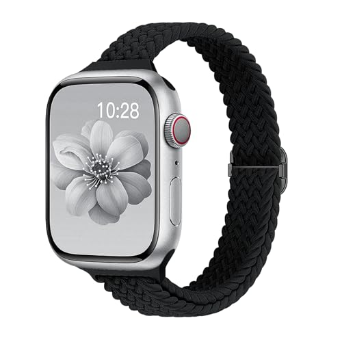 Image of Slim Braided Bands for Apple Watch Band 40mm 41mm 42mm 38mm 46mm 44mm 45mm 49mm Women,Stretchy Solo Loop Nylon Elastic Thin Narrow Skinny Strap for iWatch Ultra 3 SE 3 Series 11 10 9 8 7 6 5 4 3 2 1