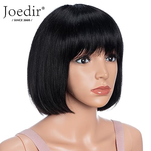 Joedir Black Bob Wig Human Hair Straight Bob Wig with Bangs 8 Inch Brazilian Short Human Hair None Lace Front Glueless Wigs for Women - Image 2