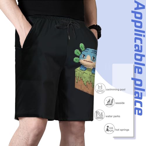 Cute Blue Pixel Axolotl Mens Swim Trunks Boys Quick Dry Board Shorts with Mesh Lining4