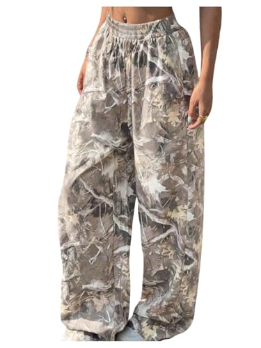 Verdusa Women's Plus Size Elastic Waist Baggy Sweatpants Wide Leg Long Joggers Pants Camo 4X-Large Plus
