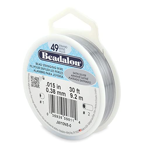 Beadalon 49 Strand Stainless Steel Bead Stringing Wire, .015 in / 0.38 mm, Satin Silver, 30 ft / 9.2 m