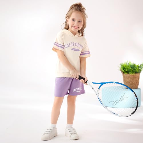 Image of WESIDOM Toddler Girl Clothes Letter Print Drop Shoulder Hoodie Sweatsuits and Short Set 2 Piece Outfit Little Girls Tracksuit