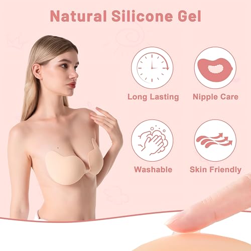 Sticky Bra Push Up Backless Bras Strapless Stick on Bra Invisible Adhesive Bra with Nipple Covers for Women4