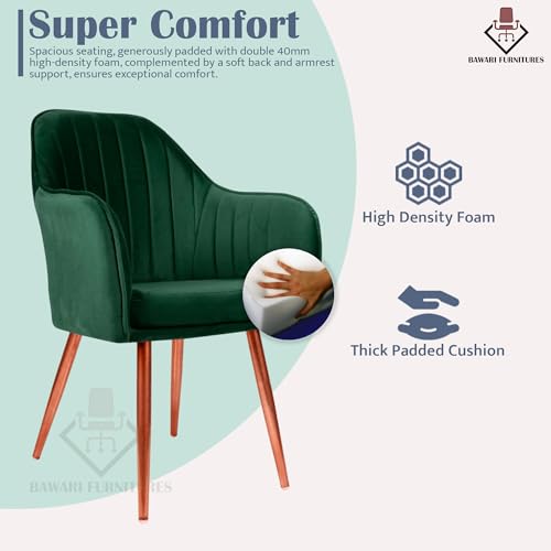 Image of Set of 2 Accent Chair for Living Room | Modern Armchair in Soft Velvet Fabric with Sturdy Legs | Premium Chair for Home Living Room Bedroom Restaurent | (Bronze Legs, Green)