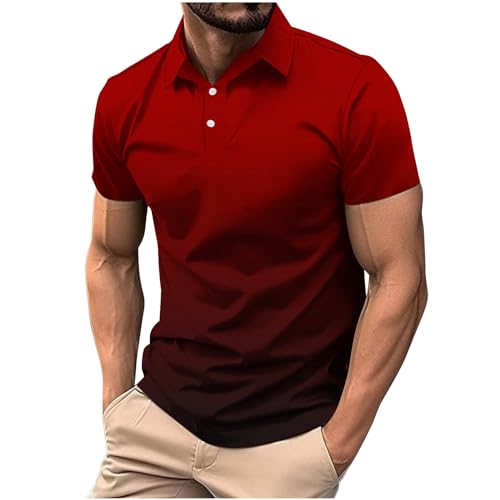 Mens Polo Shirts Summer Gradient T-Shirt Button Up Short Sleeve Top Wrinkle Free Slim Tees Fashion Casual Golf Tops