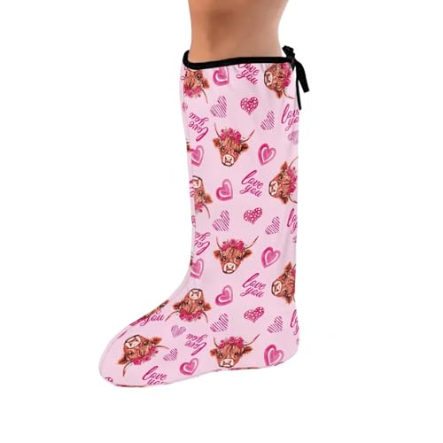 Rnyleeg Valentine's Day Leg Cast Covers for Women Cute Highland Cattle Heart Printed Cast Covers for Shower Leg Small Size Leg Cast Protector