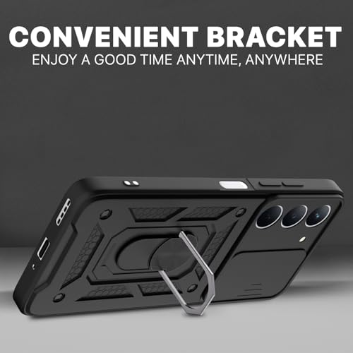 Image of Outlouders Back Cover for Realme P3x 5G | D10 Tough Armor 360 Protection Case with Sliding Camera Shield & Ring Holder Stand Bumper Case (Black)
