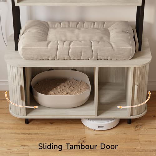 Image of ONBRILL 54 Inch Hidden Litter Box Furniture with Shelves and Outlets, White