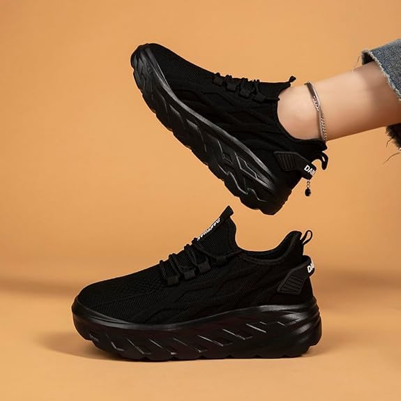 Image of Womens Tennis Shoes Sneakers Walking Running Gym Athletic Slip On Shoes Casual Workout Shoes for Women Lightweight Comfortable Breathable Black US Size 6