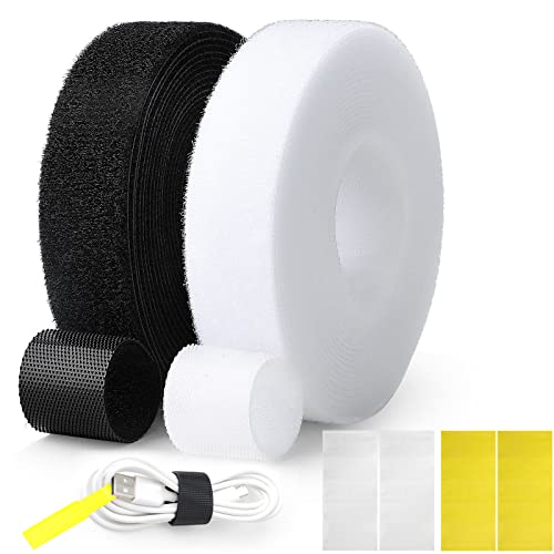 Satisby Correas de cable, 2 bridas de cable de 3 m x 2 cm, reutilizables, material de nailon, alta adherencia, sin olor con 40 etiquetas de cable para accesorios de oficina en casa Cover