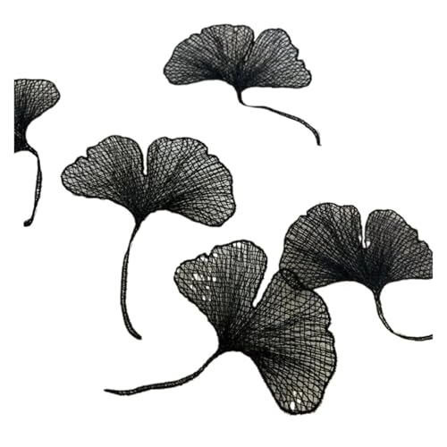 WTAXBH Ecusson Thermocollant Patch brodé de Fleurs en Dentelle Noire et Blanche, 10 pièces, Feuilles de Ginkgo, réparation d'applications(Black)
