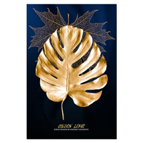 Peintures toile art moderne aux détails de feuilles dorées - 5