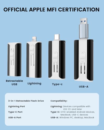 Image of MFI Certified 512GB Flash Drive - Photo Stick and USB Stick Offers Photo /Video Storage, The External Storage is Compatible with iOS, Android, and Pc,1 Pack (Black)(Available Space: ~484GB)