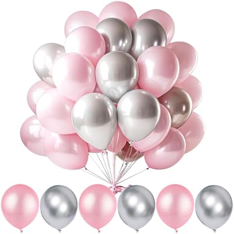 12inch Pink Balloon and Metallic Silver Balloon for Graduation Wedding Baby Shower Birthday Carnival Party Decoration Cover