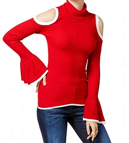 XOXO Juniors Bell Sleeve Cold Shoulder Sweater Red S