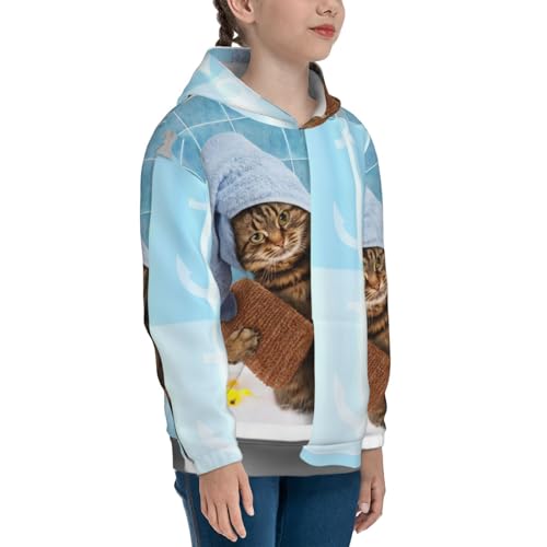 Funny Cat Taking a Bath Kids Pullover Hoodies Boys Sweatshirts Girls Athletic Clothes with Pocket3