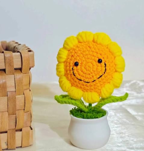 Crochet Flowers Home Decor Products Knitting Sunflower, Artificial Flowers Birthday Gifts for Women Car Decor Home Office Decoration