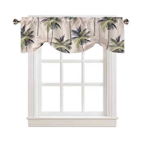 IDOWMAT Tie-up Valance Curtains Palm Tree Window Valance for Living Room Semi Sheer Short Kitchen Valance with Adjustable Ties Rod Pocket Window Curtain 54"x18" Cover