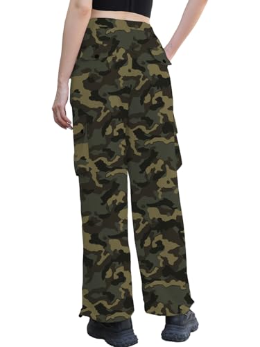 Image of Cromoncent Cargo Pants Girls & Women Parachute Pants Y2K Baggy Rave Clothes Waterproof with Pockets, 6 Years - 3XL