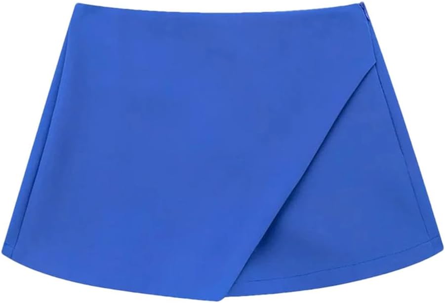 Women Asymmetrical Casual Skorts Skirt High Waist Zipper Back Pockets Wide Leg Mini Skirts